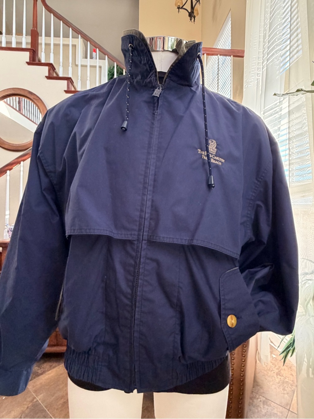 Navy Men's Hooded Bomber Jacket